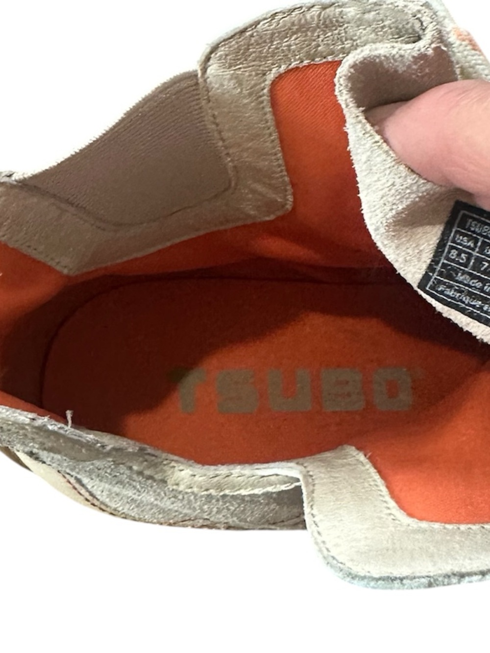 Tsubo Gardo Bone Beige Suede Leather Wedge Ankle Boots Orange Details Sz 8.5 - Picture 14 of 15